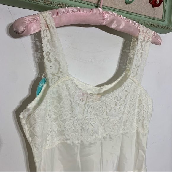 Vintage new with tag lady Lynne stretch lace slip dress ivory 32 medium - Picture 6 of 9
